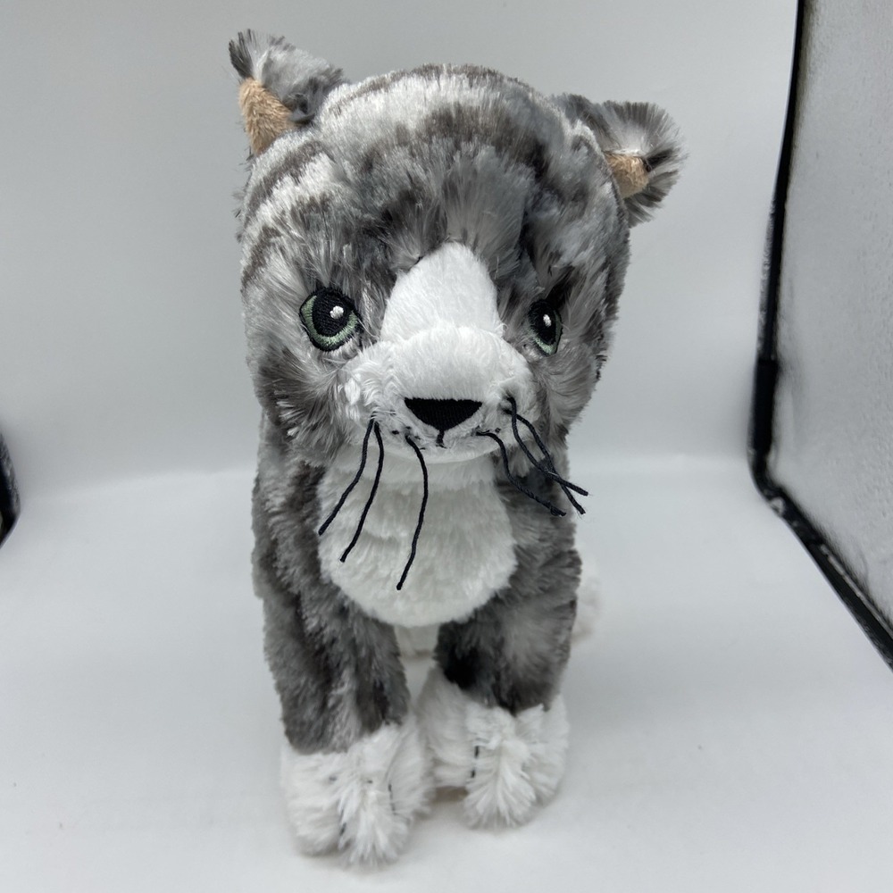 IKEA Lilleplutt Gray Tabby Cat Plush Stuffed Animal White Paws 602.604.53 10"